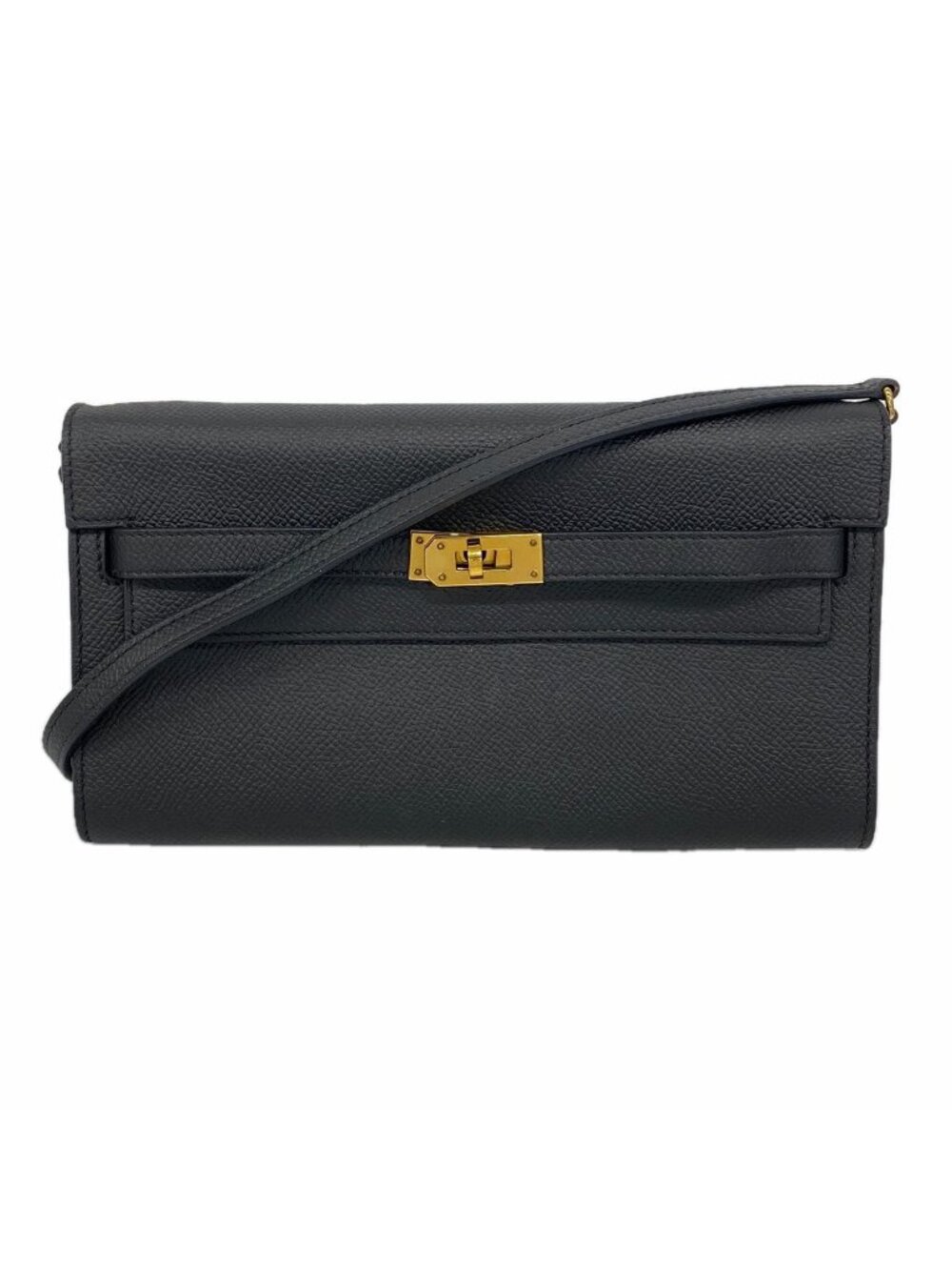 Hermes Wallet on Chain Kelly to Go Veau Epsom Black Gold Shoulder Bag